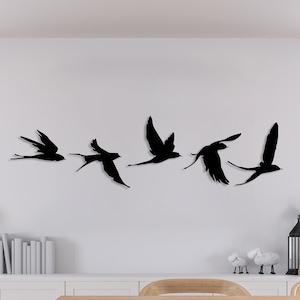 Birds Metal Wall Decor Set of 5, Metal Garden Decor, Minimal Birds Wall