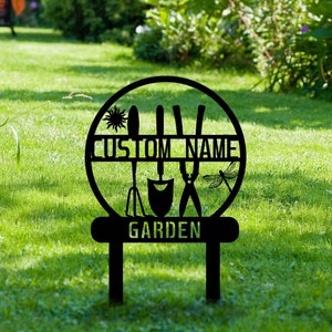 Personalized Metal Garden Tools Stake Sign, Custom Garden Sign, Outdoor Garden Decors, Housewarming Gifts, Flower Bed Sign, Front Lawn Decor