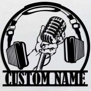 Personalized DJ Headphone And Microphone Metal Sign, Custom Music Sign, Studio Wall Hanging, Studio Wall Art, Music Lover Gift,Musician Sign