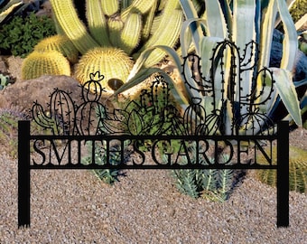 Custom Cactus Metal Garden Sign, Garden Decoration Metal Sign with Stakes, Personalized Gardener Name Sign, Cactus Decor, New Home Gift