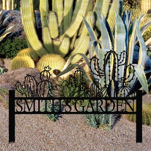 Cartello da giardino in metallo con cactus personalizzato, cartello in metallo con picchetti per decorazioni da giardino, cartello con nome del giardiniere personalizzato, decorazione con cactus, regalo per la nuova casa