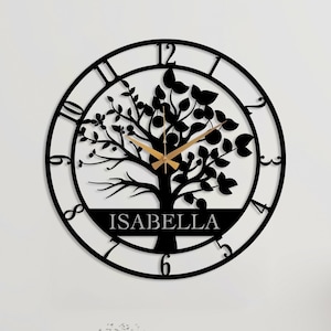 Custom Metal Tree of Life Wall Clock, Personalized Name Wall Clock, Oversize Silent Clock, New Home Gift, Tree Design Wall Clock, Clock Art