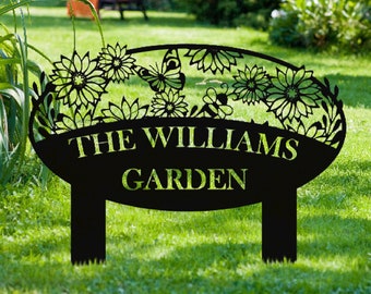 Custom Metal Garden Sign, Flower Sign with Stakes, Personalized Garden Decor, Outdoor Metal Sign, Housewarming Gift, Large Garden Sign Art