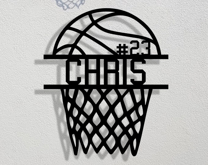 Custom Metal Basketball Hoop Decor, Personalized Basketball Name Sign, Sports Team Gift, Custom Monogram, Sports Decor, Outdoor Large Sign