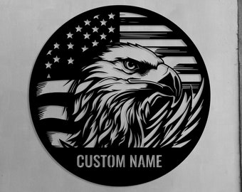 Custom Eagle US Flag Metal Sign, American Flag Gift, Personalized Name Sign,4th of July Gift,Bald Eagle Sign,Patriotic Wall Art,Veteran Gift