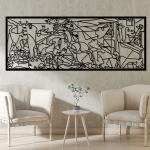 Guernica Pablo Picasso, opera d'arte in metallo da parete, arte cubica in metallo, arredamento moderno unico per la casa, dipinto di Guernica, regalo per gli amanti dell'arte, arte in metallo con linee
