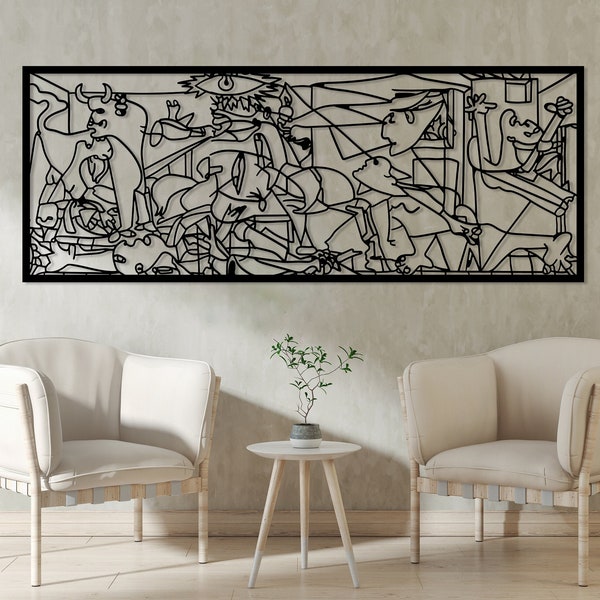 Guernica Pablo Picasso Metal Wall Art, Cubic Metal Art, Unique Modern Home Decor, Guernica Painting Artwork, Art Lovers Gift, Metal Line Art