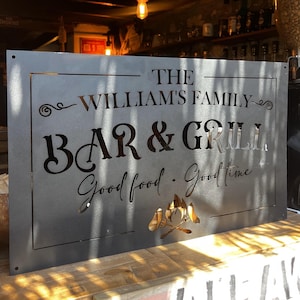 Personalized Family Bar and Grill Metal Sign, Custom Metal Sign Gift for Dad, Outdoor Bar Decor, Mancave Wallart, Rustic Patio Sign,Barbeque