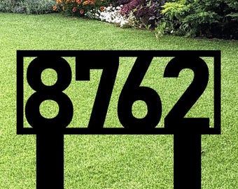 Modern Metal House Number Garden Sign with Stakes, Bold Font Address Sign, Outdoor Address Stake, Elegant Yard Decor, Metal Street Numbers