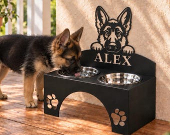 Personalized Pet Bowl Stand, Custom Dog Cat Feeder, Foldable Metal Feeding Station, Breed Name Decor, Pet Lover Gift, Dog Owner Gift