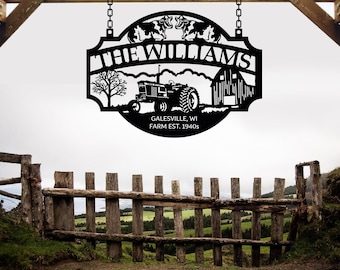 Custom Metal Farm Name Sign, Personalized Large Ranch Sign, Farmville Decor, Farmer Gift, Metal Barn Sign, Unique Farmhouse Entrance Sign