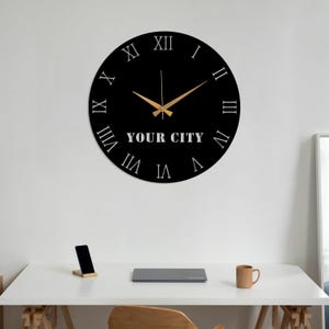 Custom City Name Metal Wall Clock, Personalized Large Wall Clock, ModernSilent  Wall Clock, City Name Sign, Business Wall Clock,Office Clock