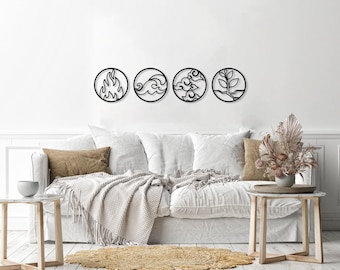 Four Elements Metal Wall Art Set of 4, Four Elements Symbol, Fire Water Air Earth Wall Sign, Home Office Wall Decor, Home Gift, Nature Decor