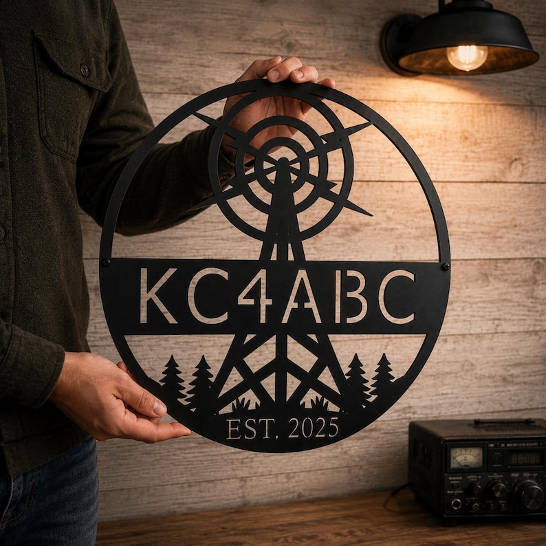 Custom radio tower metal wall sign
