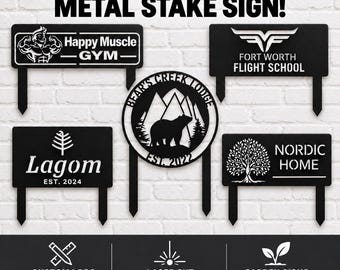 Custom Metal Sign w/ Stake, Personalized Logo Outdoor Yard Sign, Your Custom Text Here Sign, Your Logo Here, Custom Design Business Gift