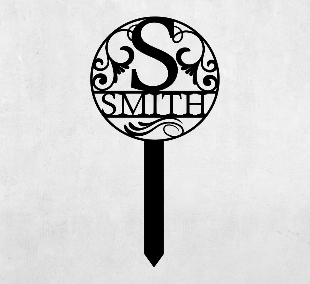 Custom Metal Letter and Name Sign, Round Letter Monogram Garden Stake ...