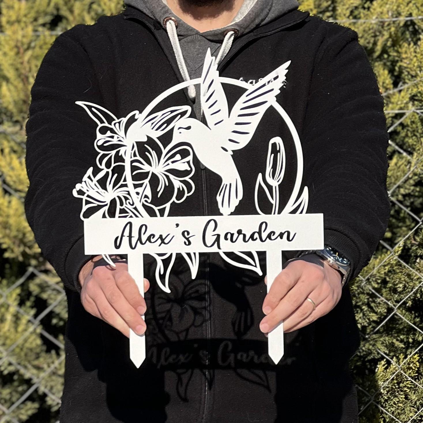 Yart Names Personalized Flower Metal Garden Sign With Hummingbird, Custom Outdoor ...