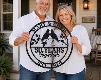 Personalized Anniversary Metal Wall Sign, 50 Years Together Sign, Custom Wedding Gift, Couple Names Date Sign,Gift for Parents, Grandparents
