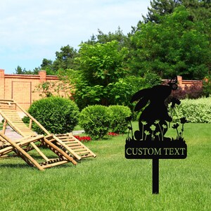 Metal Custom Name Rabbit Garden Stake, Bunny Garden Sign, Your Own Text Garden Decorations, Yard Decor Art, Gardener Gift, Mom's Garden Sign Black