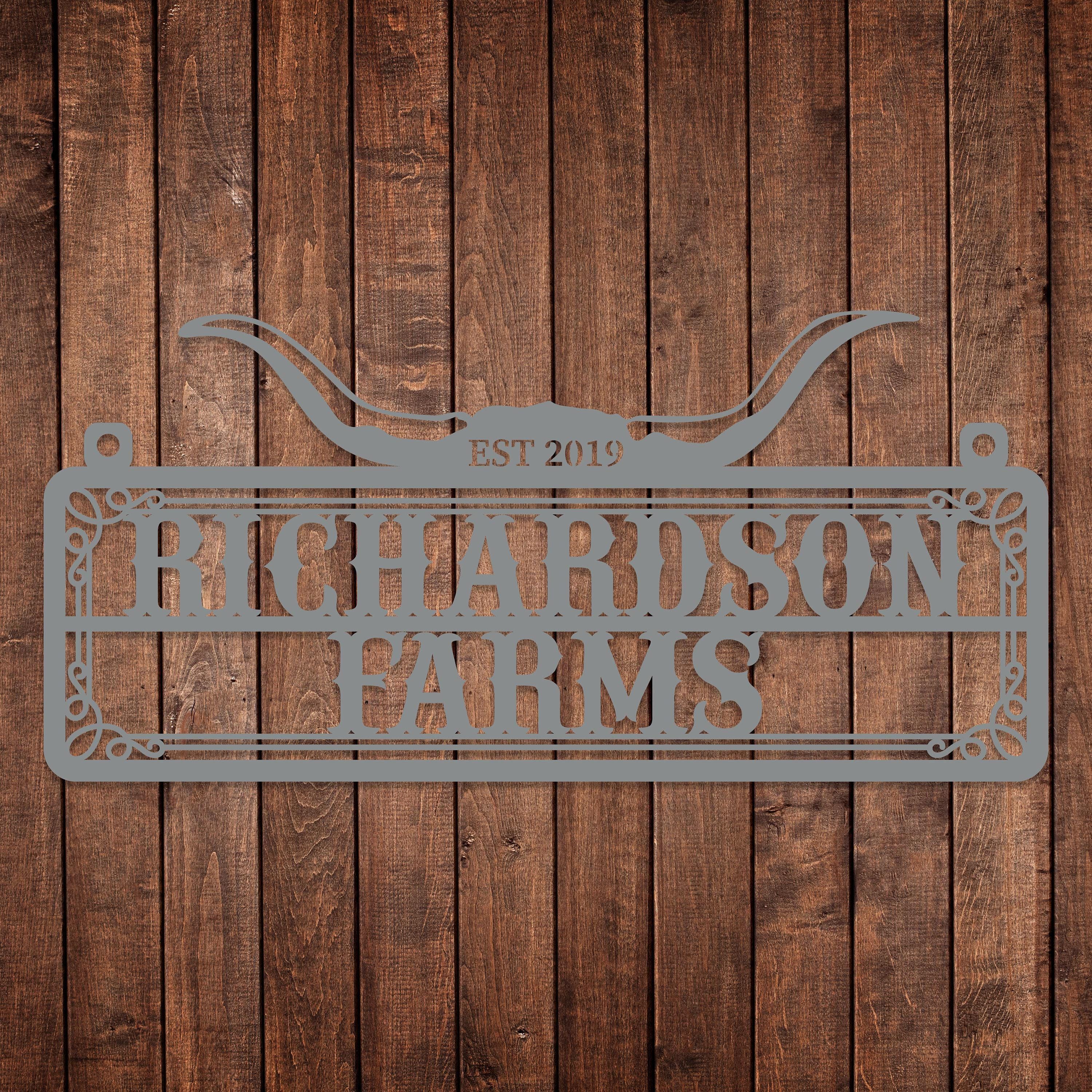 Custom Metal Bull Horn Sign, Personalized Farm Name Sign, Ranch ...