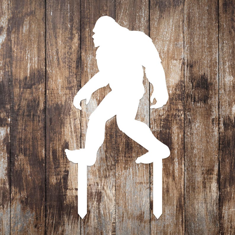 Garden Sasquatch Sign with Stakes, Bigfoot Outdoor Sign, Bigfoot Yard Art, Metal Sasquatch, Yeti Sign, Yard Decor, Large Garden Decor, Sign White