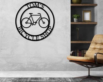 Letrero metálico personalizado para bicicleta, letrero con nombre personalizado, decoración para ciclistas, letrero personalizado para tienda, regalo para amantes de la bicicleta, letrero para garaje, decoración para exteriores