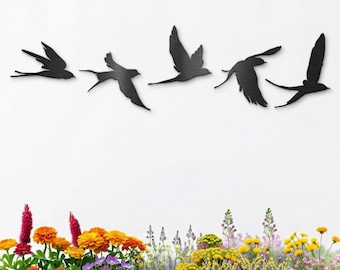 Birds Metal Wall Decor Set of 5, 5 Pieces Birds Ornaments, Housewarming Gift, Unique Home Decor