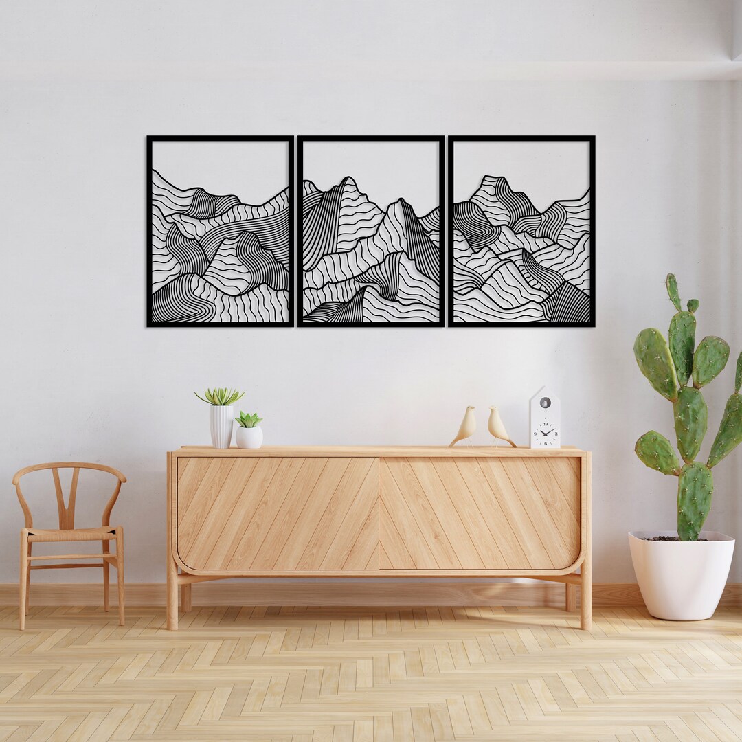 Minimalist Mountain Metal Wall Art Set of 3, Modern Home Decor ...