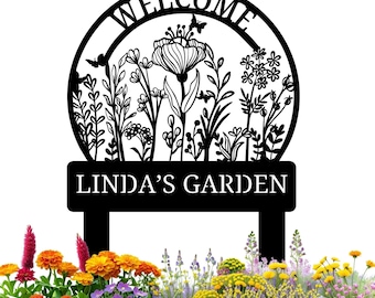 Personalized Metal Garden Stake, Custom Name Yard Art, Flower Design Sign, Mothers Day Gift, Outdoor Stake Sign