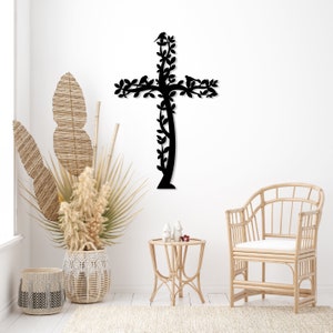 Cross Metal Wall Art, Tree and Birds Living Cross Hanging, Religious Home Accent, Jesus Metal Sign, Christian Wall Decor, Religious Gift,Art image 6