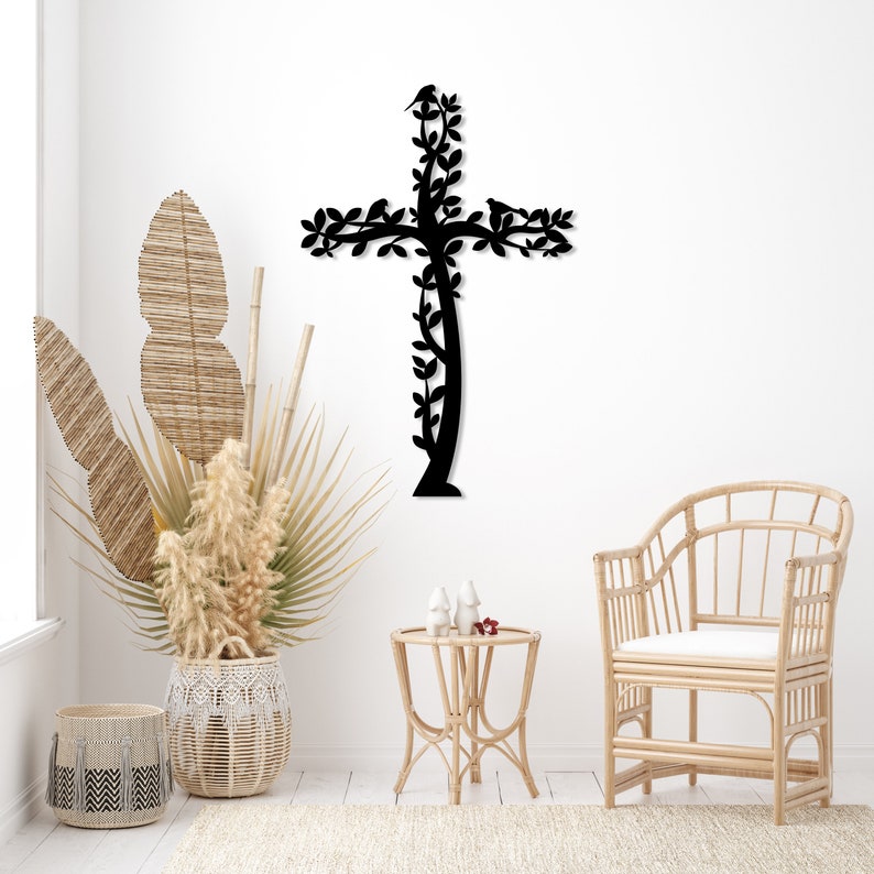 Cross Metal Wall Art, Tree and Birds Living Cross Hanging, Religious Home Accent, Jesus Metal Sign, Christian Wall Decor, Religious Gift,Art image 6