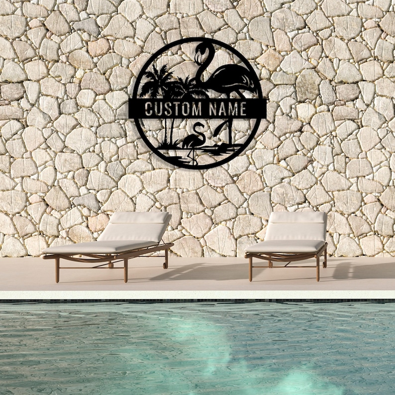Custom Metal Flamingo Sign, Tropical Flamingo Sign, Personalized Gift, Patio Steel Decor, Outdoor Pool Sign,Lake House Gift,Beach Home Decor image 10