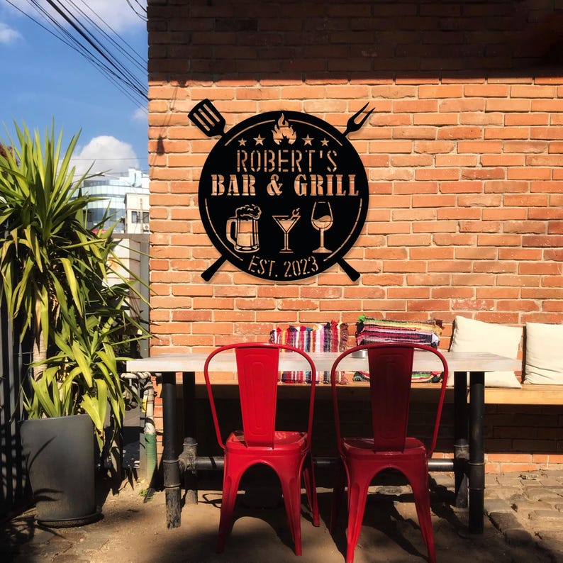 Personalized Bar And Grill Metal Sign, Custom Outdoor BBQ Sign, Rustic Grill Decor,Patio Mancave Wall Decor,Metal Outdoor Sign,Name Est Sign image 7