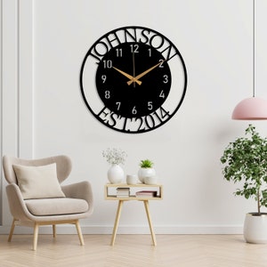 Custom Name and EST Large Metal Wall Clock, Silent Clock for Wall, Personalized Last Name Clock, New Home Gift, Oversize Clock, Family Gift image 9