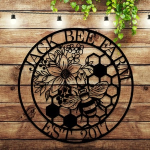 Custom Honey Bee Metal Wall Sign, Personalized Metal Bee Decor, Bee Garden Art, Gift for Bee Keeper, Bee Farm Sign, Gardener Decor, Bee Art Black