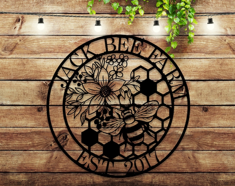 Custom Honey Bee Metal Wall Sign, Personalized Metal Bee Decor, Bee Garden Art, Gift for Bee Keeper, Bee Farm Sign, Gardener Decor, Bee Art Black