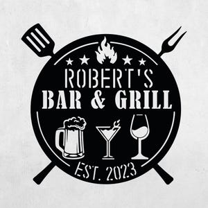 Personalized Bar And Grill Metal Sign, Custom Outdoor BBQ Sign, Rustic Grill Decor,Patio Mancave Wall Decor,Metal Outdoor Sign,Name Est Sign