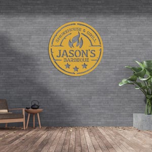 Cartello da parete per barbecue in metallo personalizzato, cartello per barbecue personalizzato, cartello per barbecue per esterni, cartello per barbecue di grandi dimensioni, regalo personalizzato, decorazione da parete per barbecue Gold