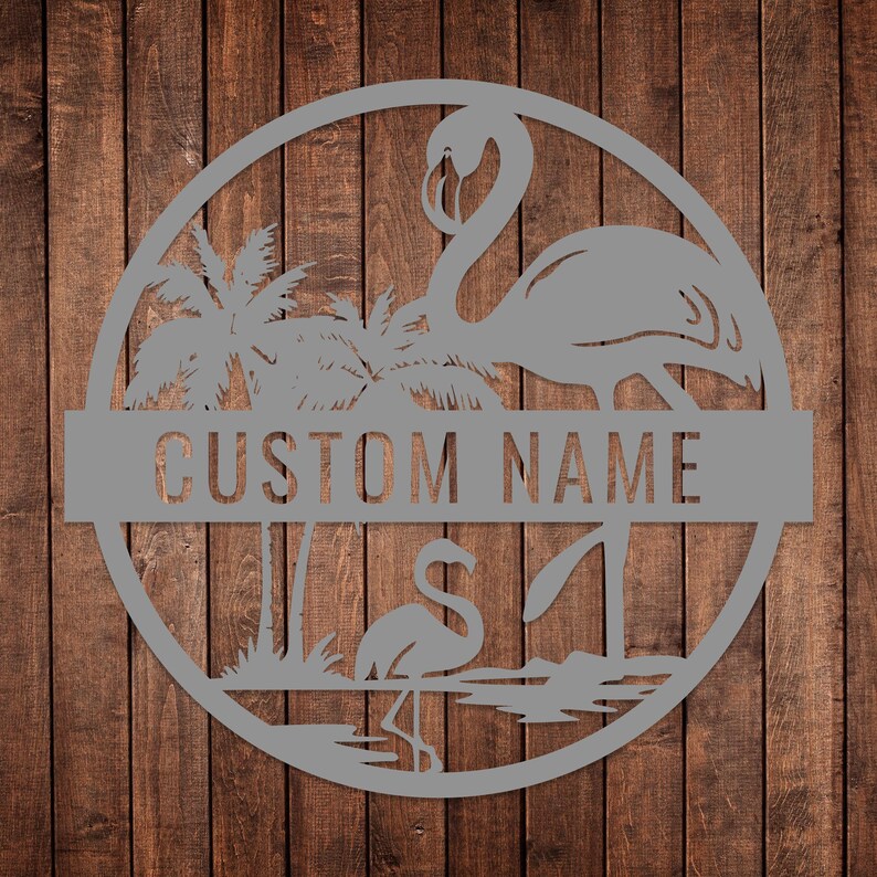 Custom Metal Flamingo Sign, Tropical Flamingo Sign, Personalized Gift, Patio Steel Decor, Outdoor Pool Sign,Lake House Gift,Beach Home Decor Silver