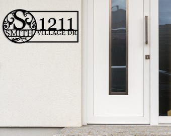 Custom Monogram Metal Address Sign, Personalized Family Name Sign, Outdoor Address Sign, Number Door Hanger, Housewarming Gift, House Sign