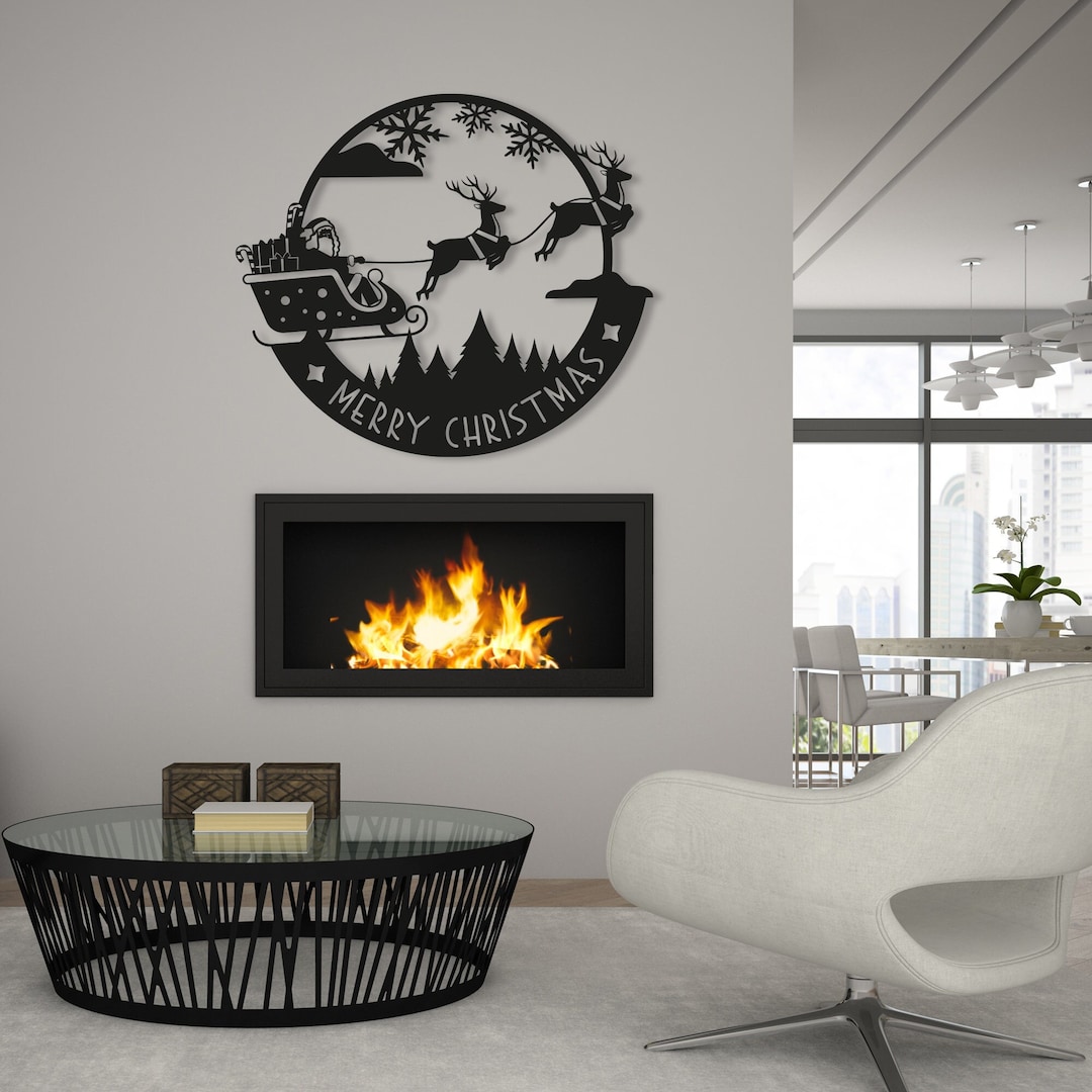 Santa Metal Christmas Wall Art, Merry Christmas Wall Decor, Deer Sign