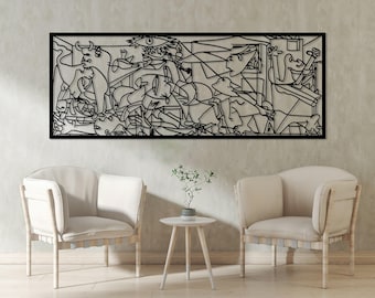 Guernica Pablo Picasso Metal Wall Art, Cubic Metal Art, Unique Modern Home Decor, Guernica Painting Artwork, Art Lovers Gift, Metal Line Art