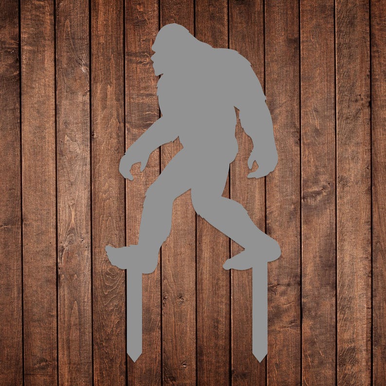 Garden Sasquatch Sign with Stakes, Bigfoot Outdoor Sign, Bigfoot Yard Art, Metal Sasquatch, Yeti Sign, Yard Decor, Large Garden Decor, Sign Silver
