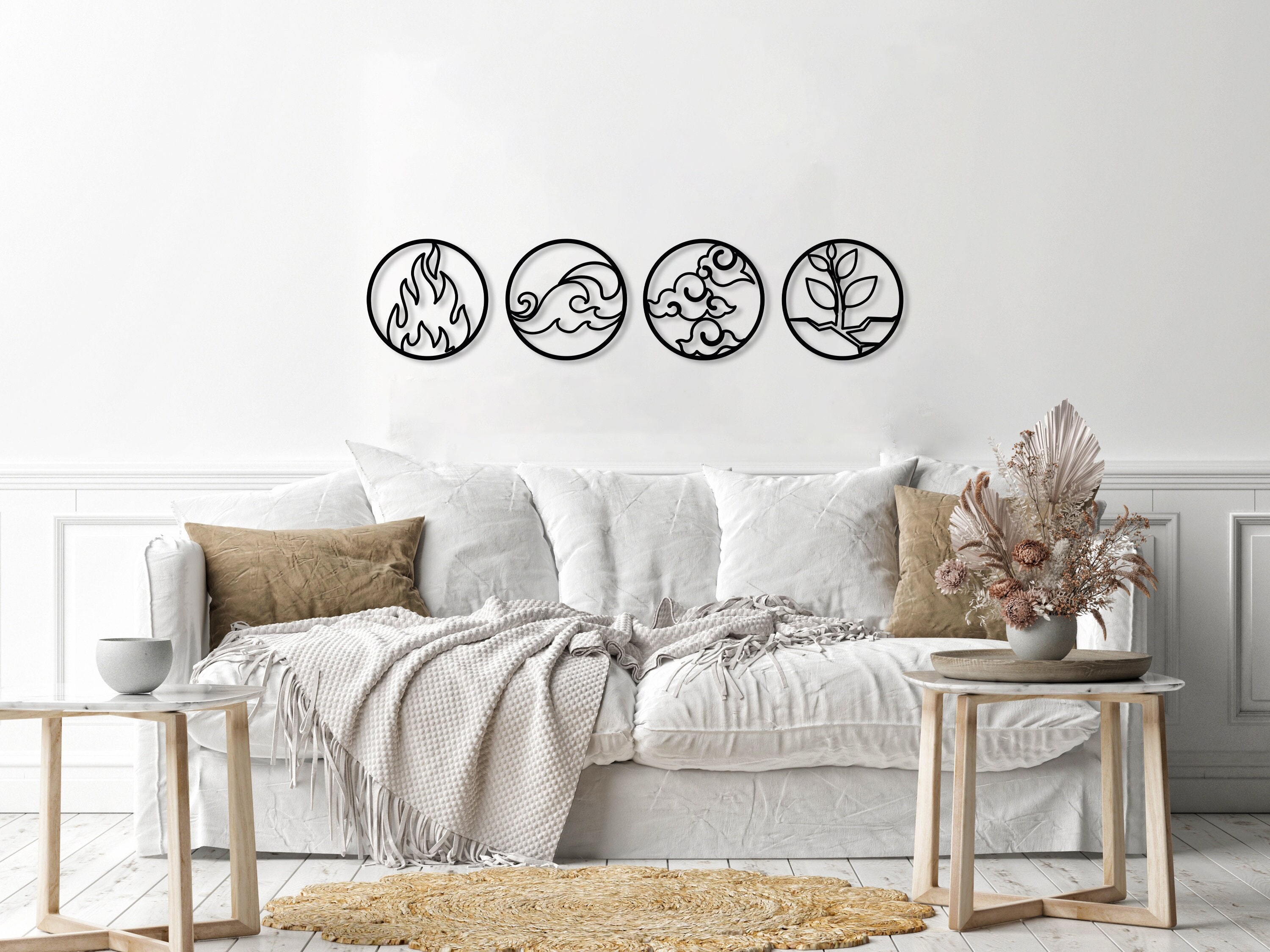 Four Elements Metal Wall Art Set of 4, Four Elements Symbol, Fire Water Air Earth Wall Sign, Home Office Wall Decor, Home Gift, Nature Decor