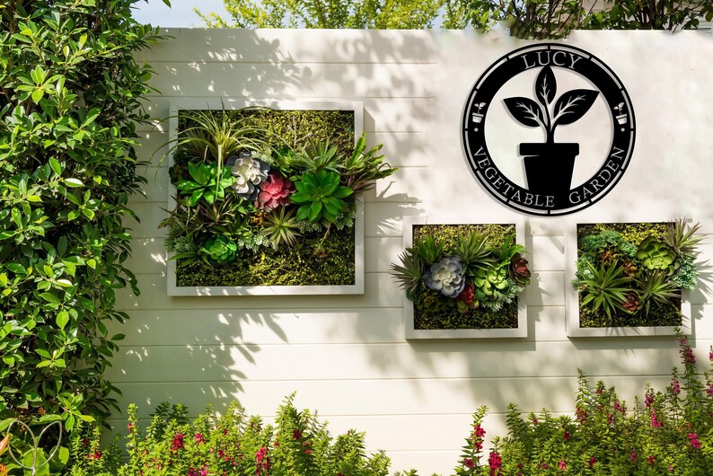 Custom Metal Garden Name Sign, Personalized Garden Sign, Garden Wall Hanging For Decoration, Potted Plant Art, Garden Yard Art, Home Gift Black