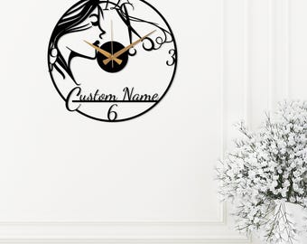 Personalized Hairdresser Metal Wall Clock, Custom Hair Stylist Clock Sign, Beauty Salon Wall Sign, Coiffeur Sign, Business Logo Wall Clock