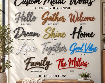 Your Text Custom Metal Wall Words, Personalized Script Name Sign, Different Fonts Colors, Business Lettering Decor, Room  Names,