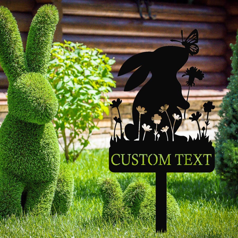 Metal Custom Name Rabbit Garden Stake, Bunny Garden Sign, Your Own Text Garden Decorations, Yard Decor Art, Gardener Gift, Mom's Garden Sign image 7