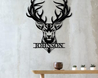 Personalized Metal Deer Head Wall Art, Deer Antler Decor, Custom Hunting Gifts, Farmhouse Decor, Large Outdoor Sign, Over Fireplace Decor