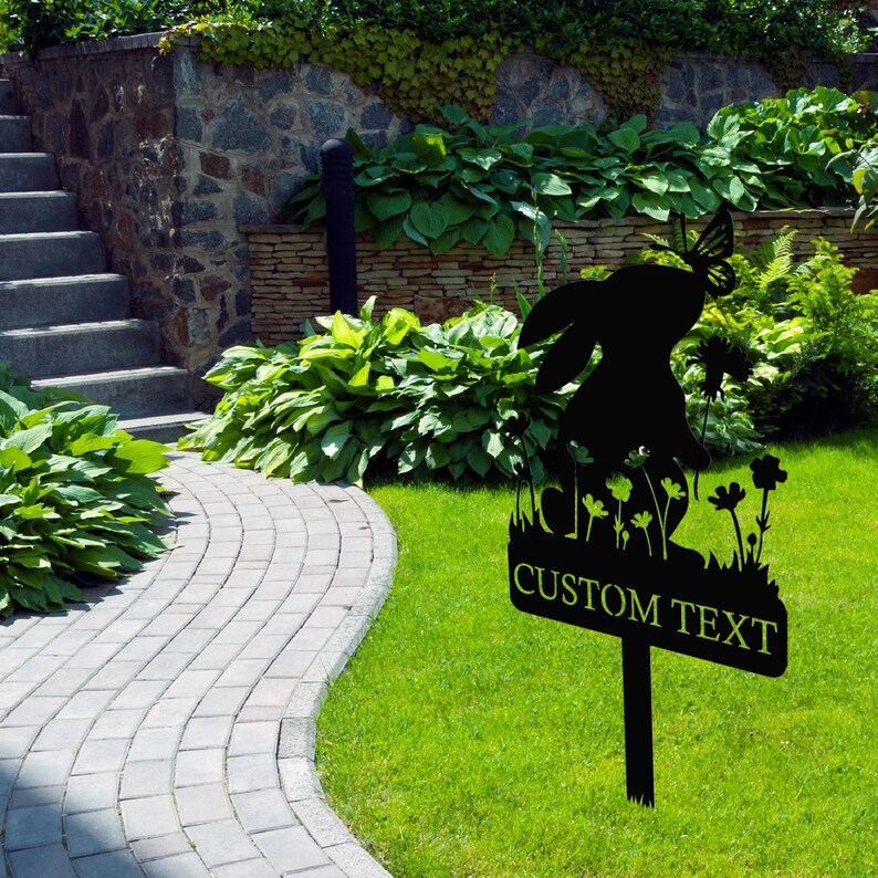 Metal Custom Name Rabbit Garden Stake, Bunny Garden Sign, Your Own Text Garden Decorations, Yard Decor Art, Gardener Gift, Mom's Garden Sign image 10